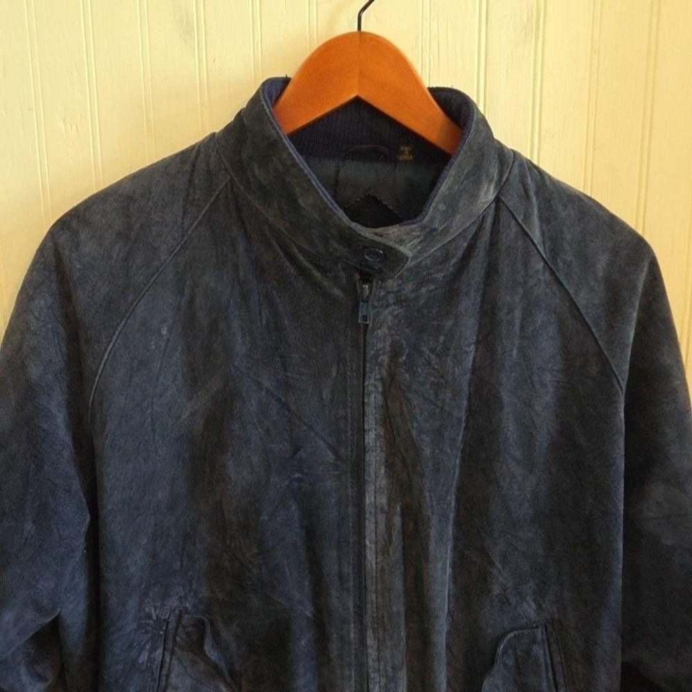 Rock Creek Jacket Mens Medium Blue Leather Full Zip Stand Collar Bomber Lined